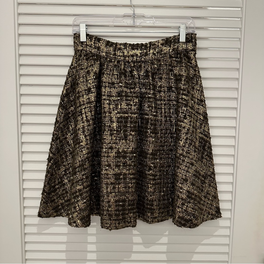 alice + olivia Gold Metallic Boucle-Style Skater Skirt